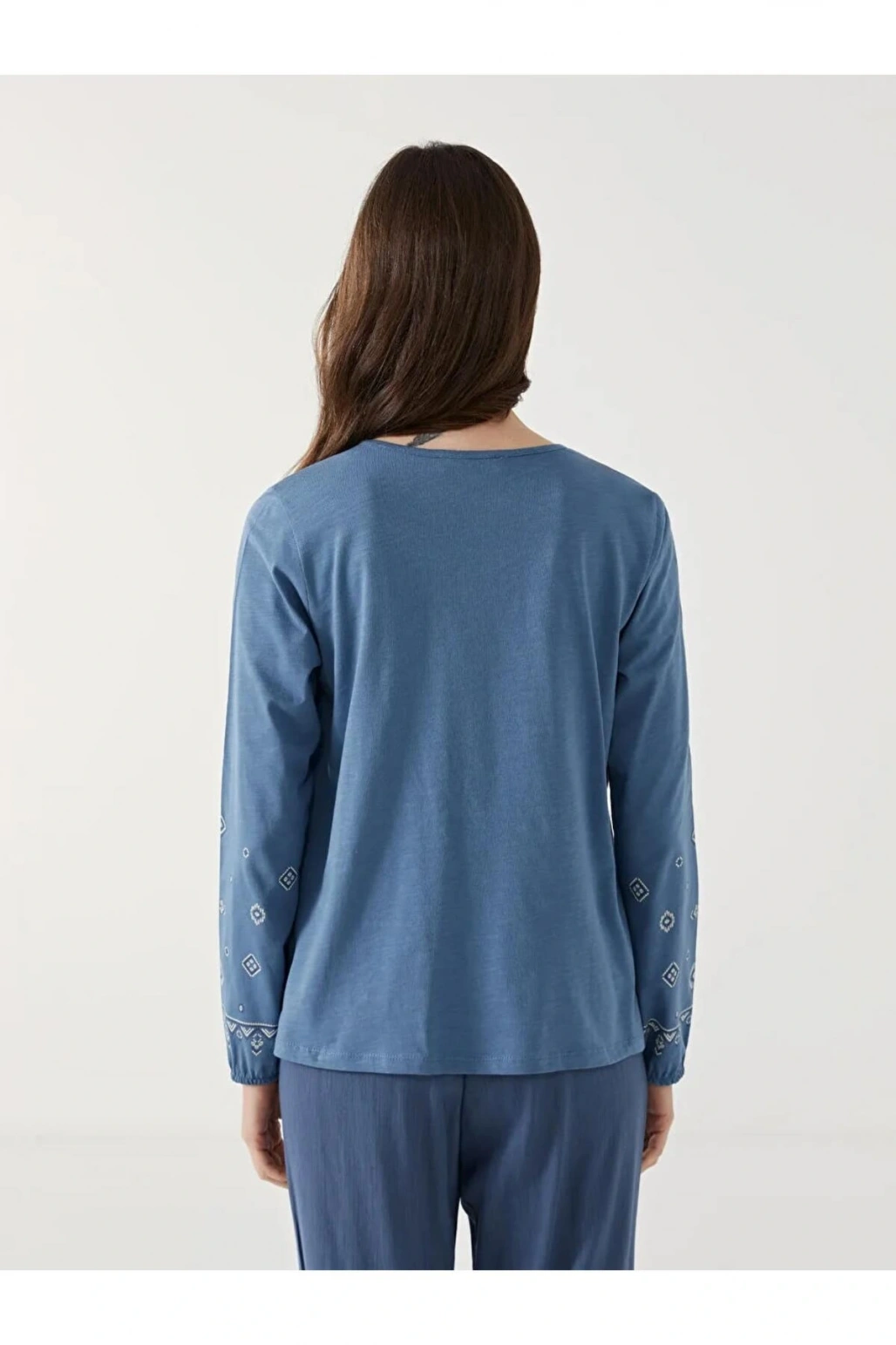 LCW Grace İndigo Bağlamalı Yaka Desenli Kadın Bluz