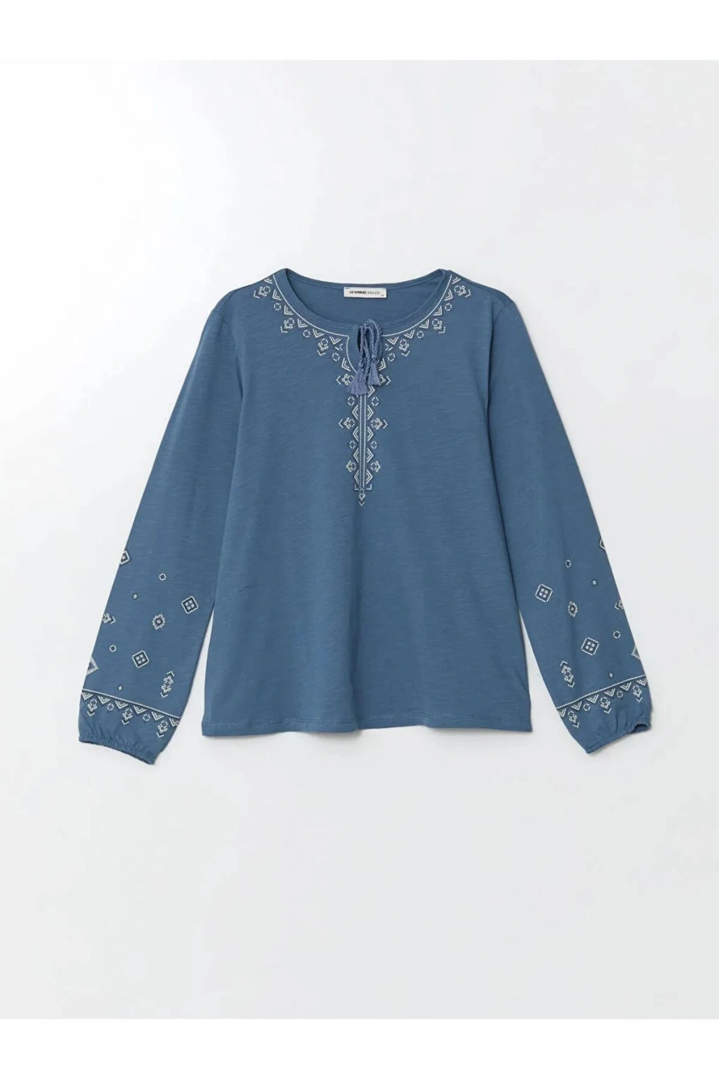 LCW Grace İndigo Bağlamalı Yaka Desenli Kadın Bluz