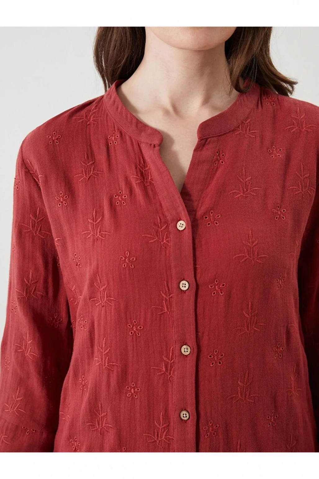 LCW Grace KİREMİT Kaçık Yaka Ajurlu Brode Kadın Gömlek