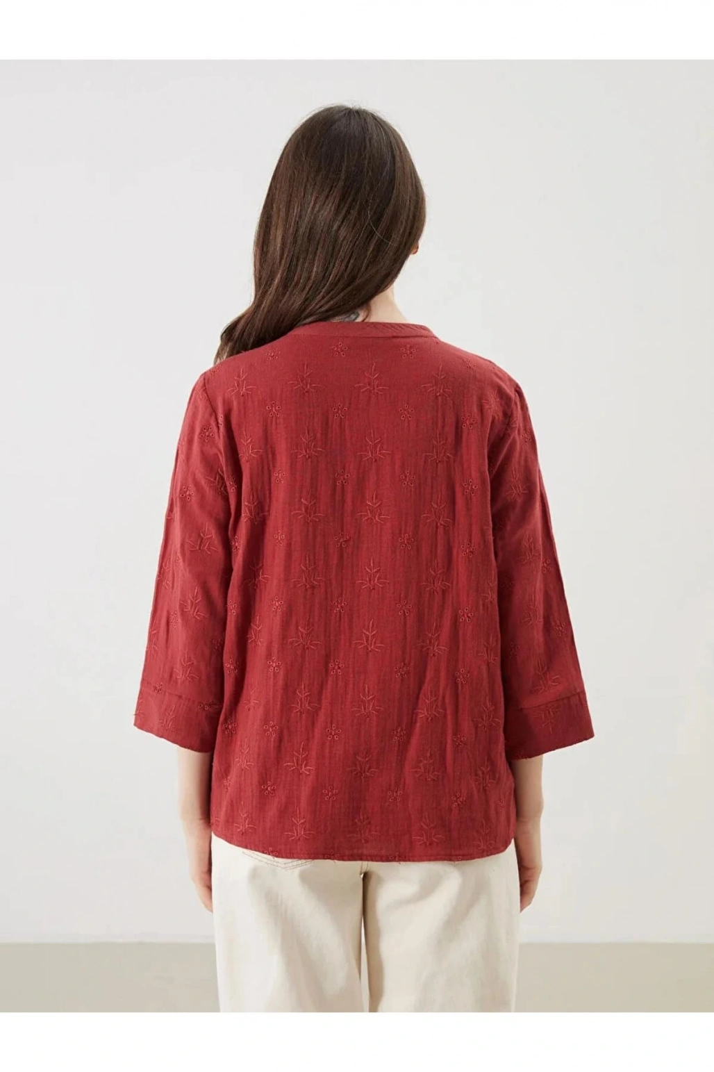 LCW Grace KİREMİT Kaçık Yaka Ajurlu Brode Kadın Gömlek