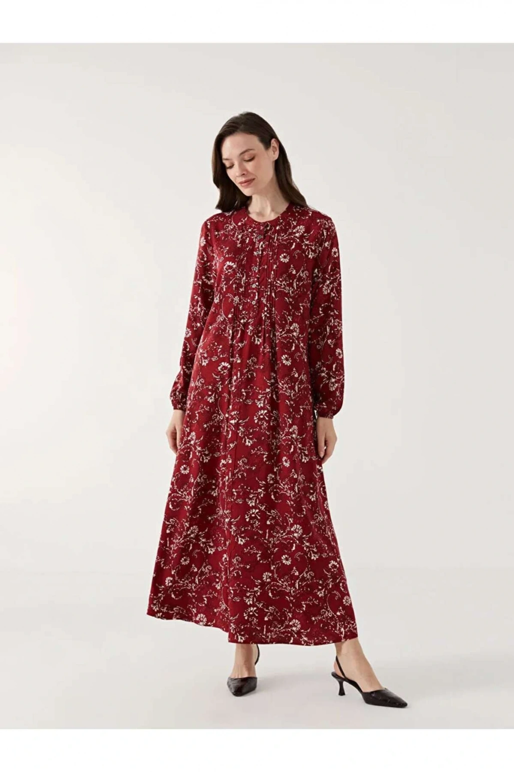 LCW Grace Kırmızı Bisiklet Yaka Çiçekli Kadın Elbise
