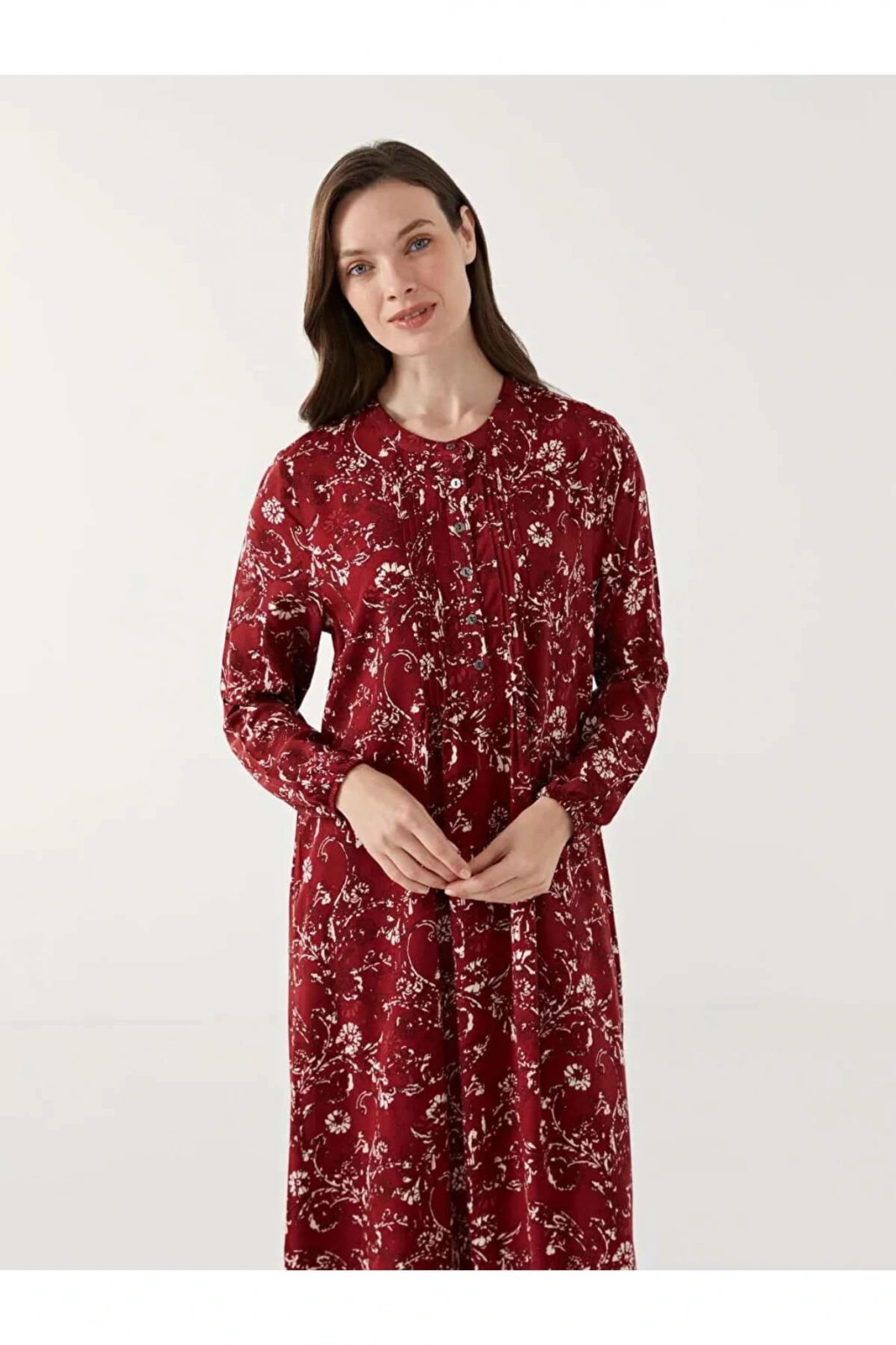 LCW Grace Kırmızı Bisiklet Yaka Çiçekli Kadın Elbise