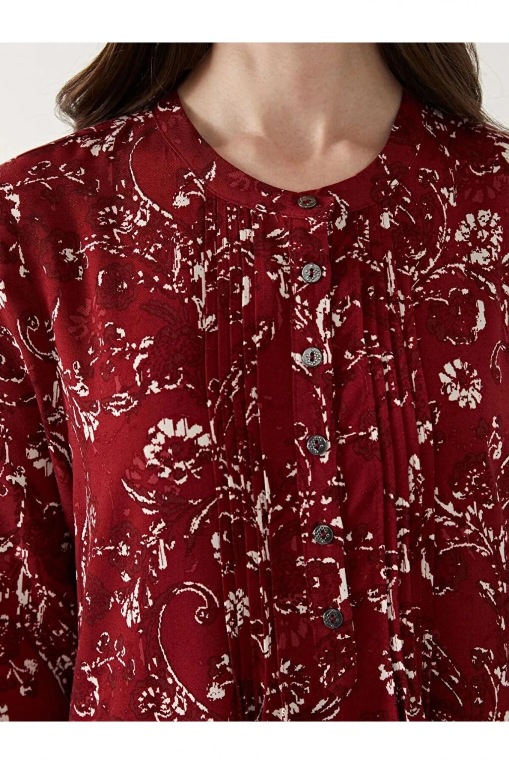 LCW Grace Kırmızı Bisiklet Yaka Çiçekli Kadın Elbise