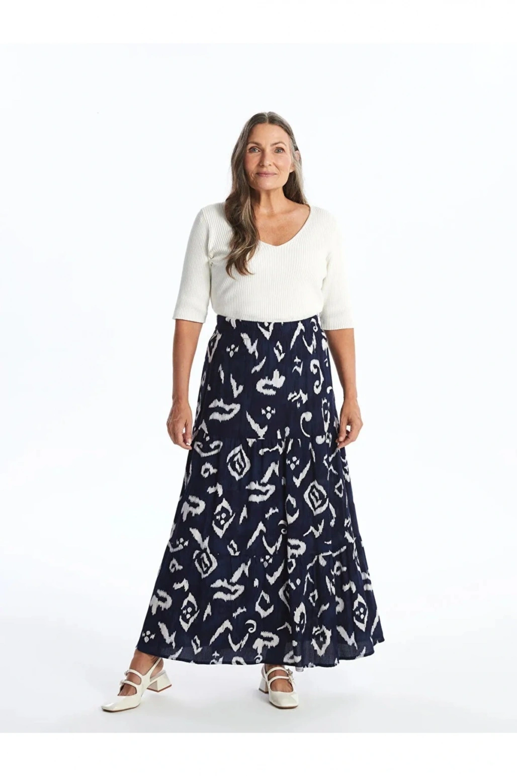 LCW Grace Lacivert Baskılı Beli Lastikli Desenli Kadın Etek
