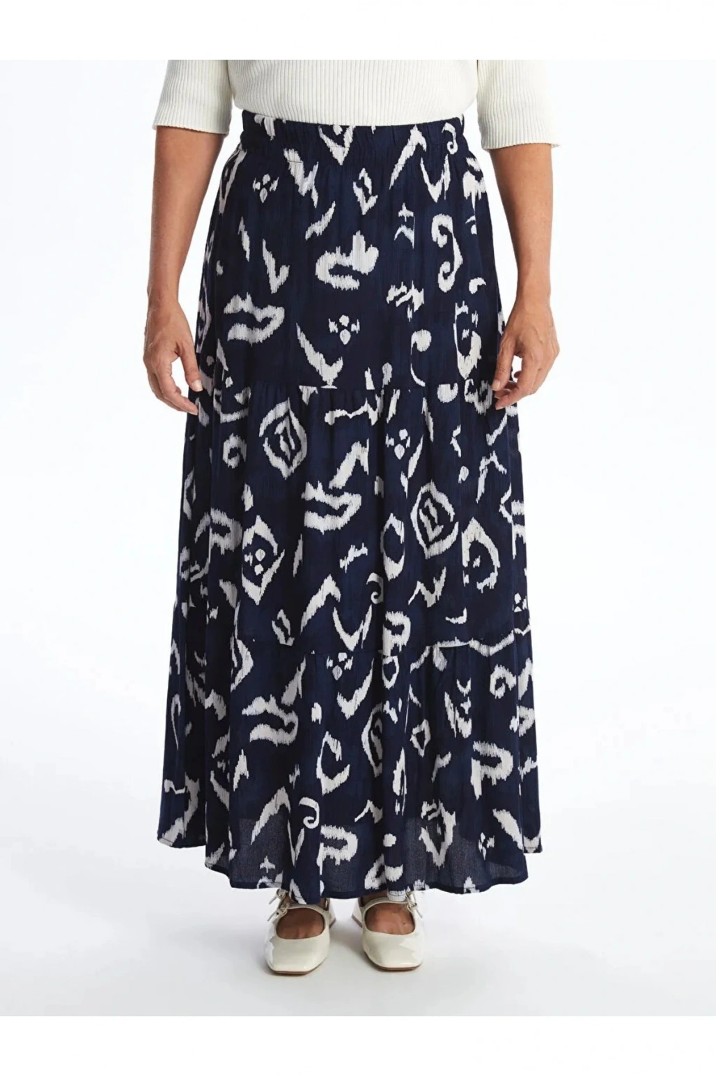 LCW Grace Lacivert Baskılı Beli Lastikli Desenli Kadın Etek