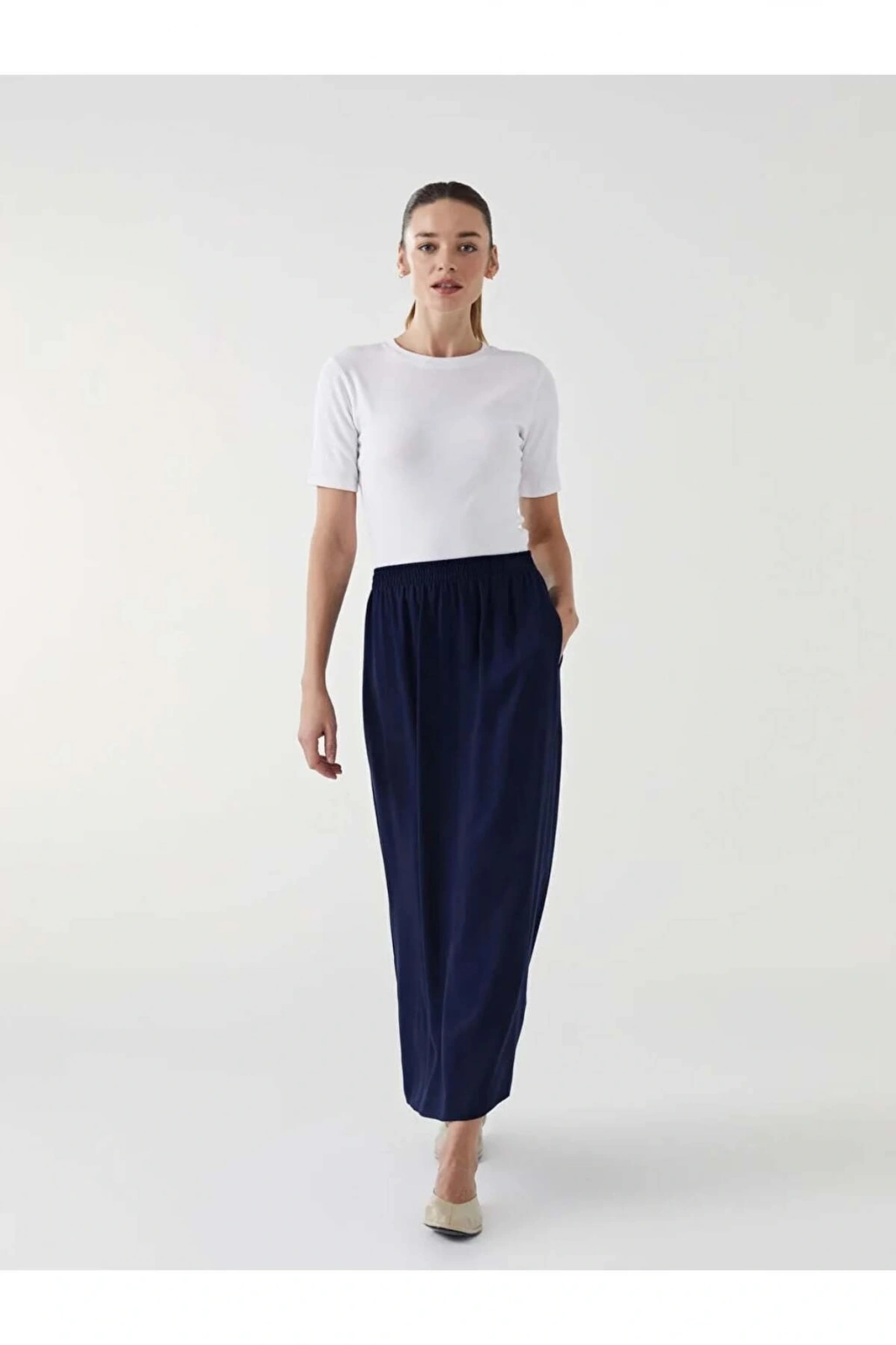 LCW Grace Lacivert Beli Lastikli Kadın Etek