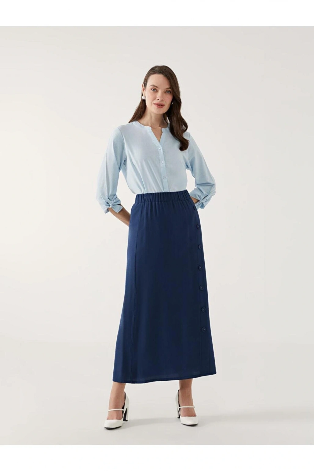 LCW Grace Lacivert Beli Lastikli Kadın Etek