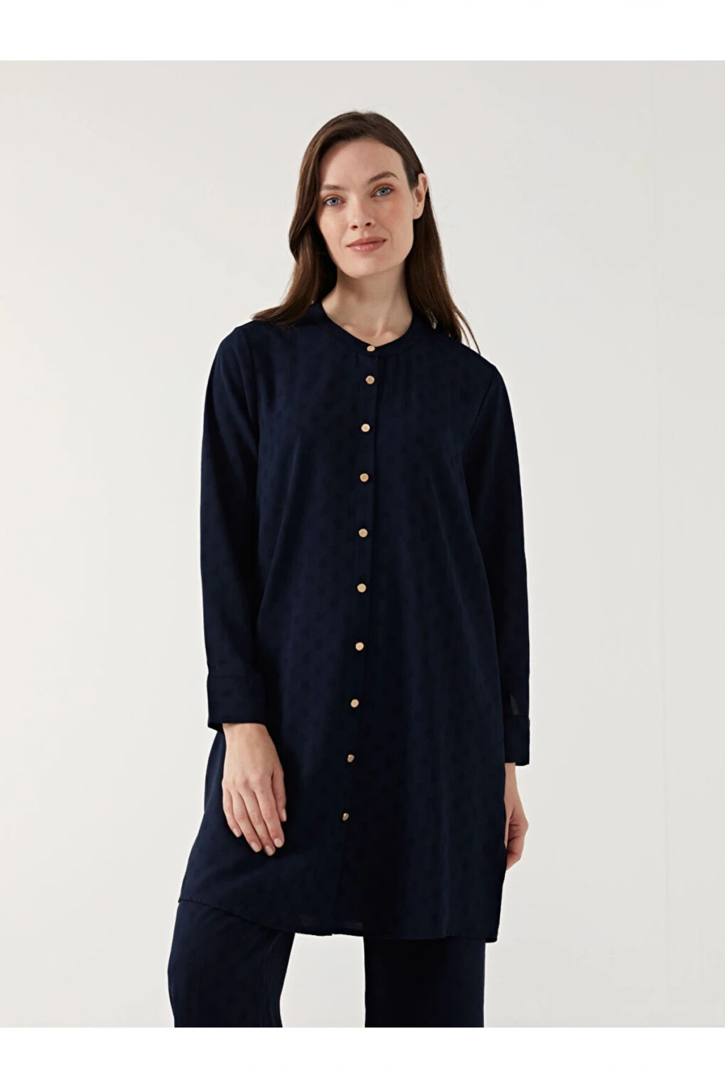 LCW Grace Lacivert Bisiklet Yaka Puantiyeli Kadın Gömlek Tunik