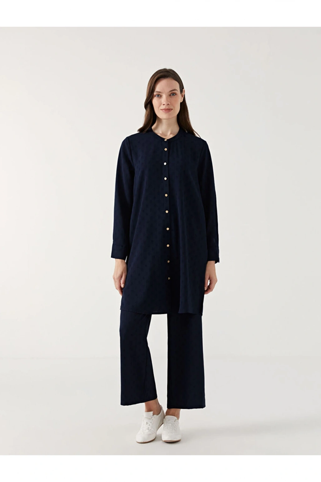 LCW Grace Lacivert Bisiklet Yaka Puantiyeli Kadın Gömlek Tunik