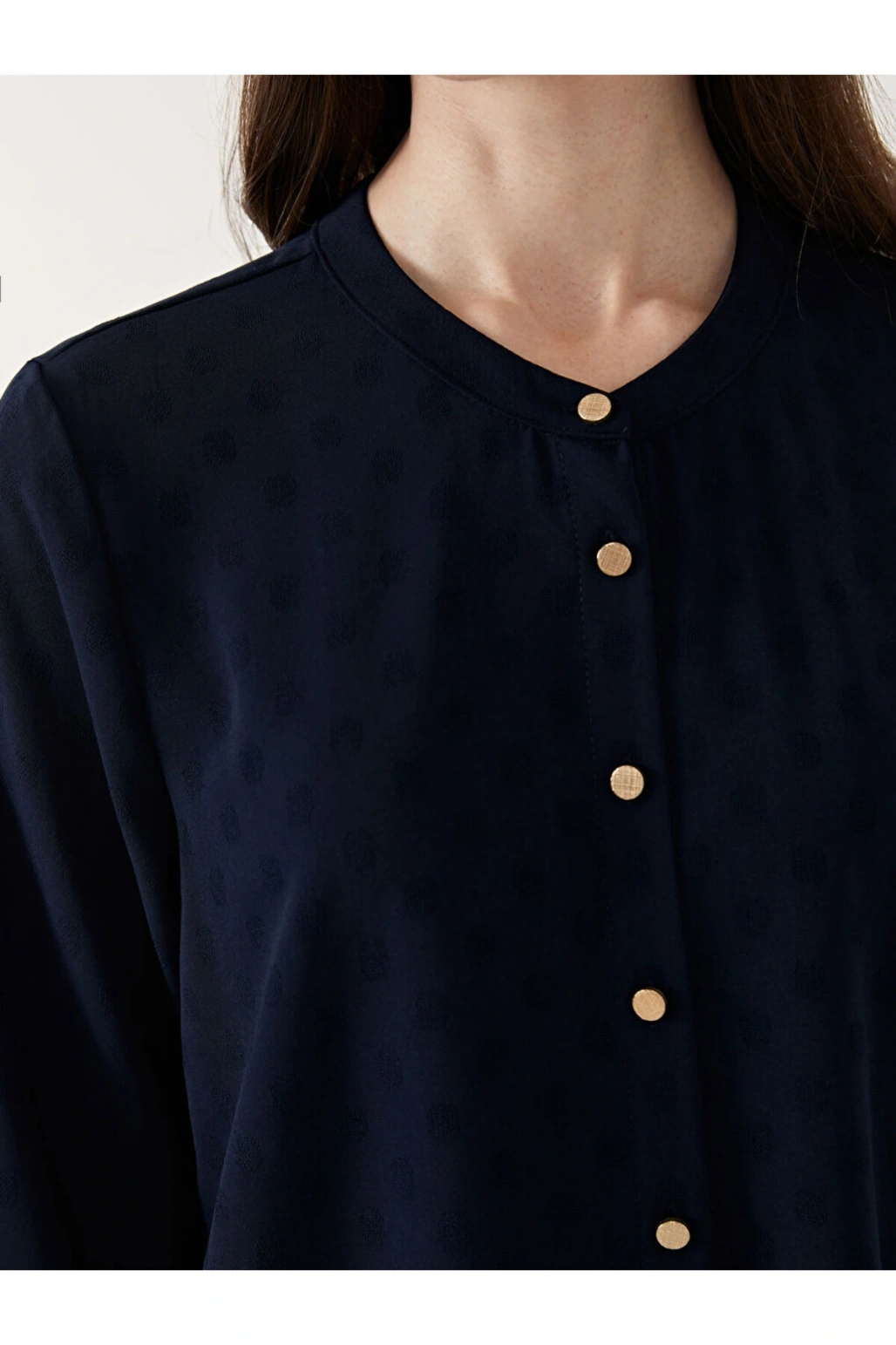 LCW Grace Lacivert Bisiklet Yaka Puantiyeli Kadın Gömlek Tunik