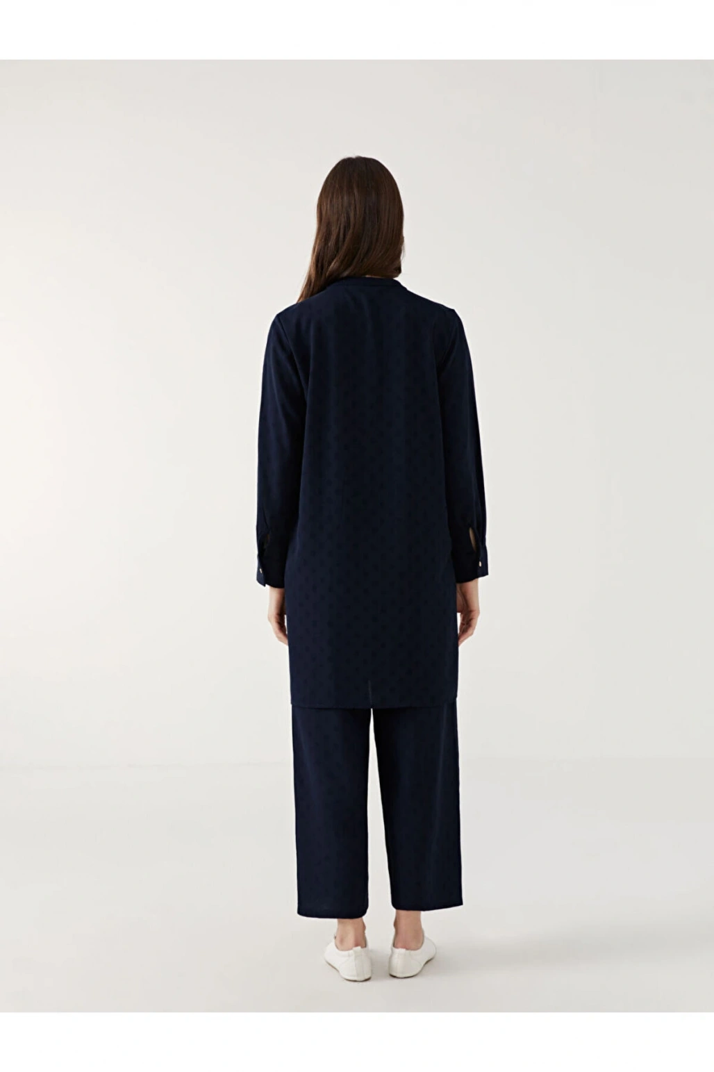 LCW Grace Lacivert Bisiklet Yaka Puantiyeli Kadın Gömlek Tunik