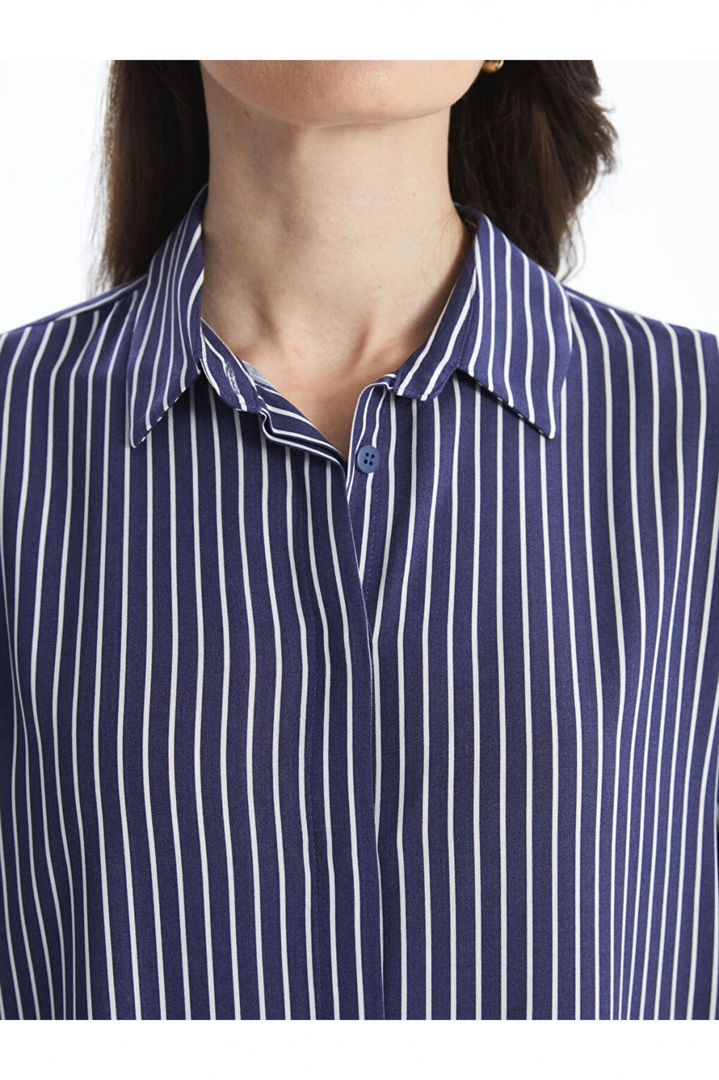 LCW Grace Lacivert Çizgili Poplin Kadın Gömlek Tunik