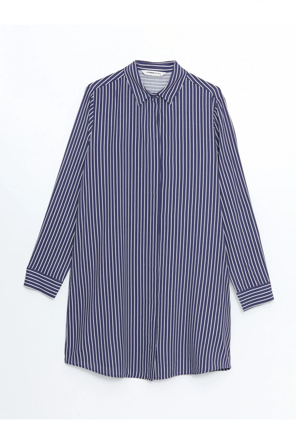 LCW Grace Lacivert Çizgili Poplin Kadın Gömlek Tunik