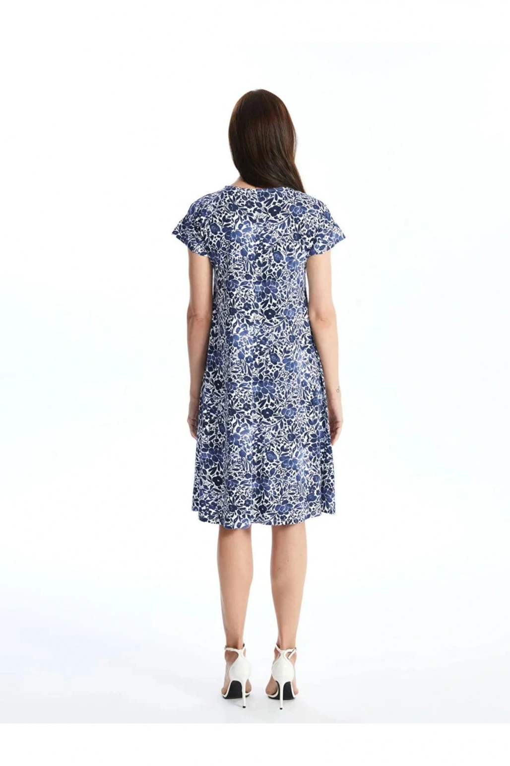 LCW Grace Lacivert V Yaka Çiçekli A Kesim Kadın Elbise