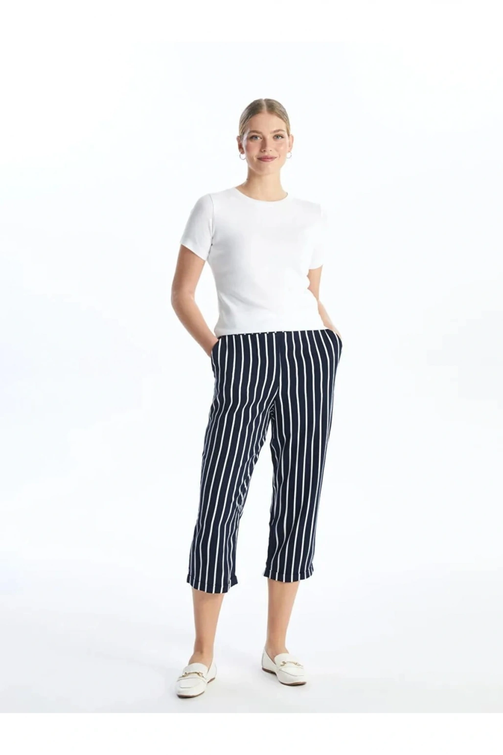 LCW Grace Mavi Beli Lastikli Çizgili Kadın Kapri