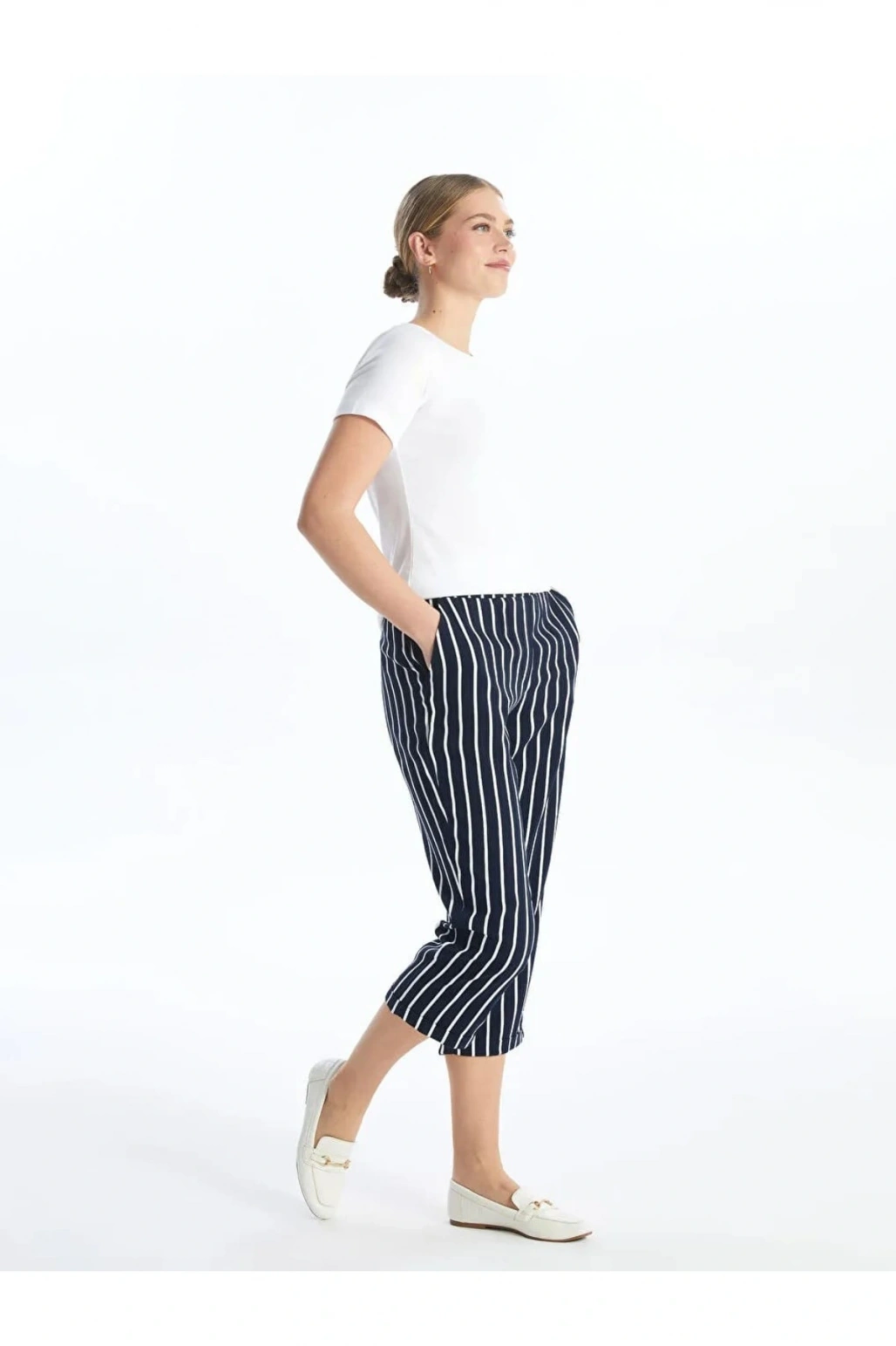 LCW Grace Mavi Beli Lastikli Çizgili Kadın Kapri