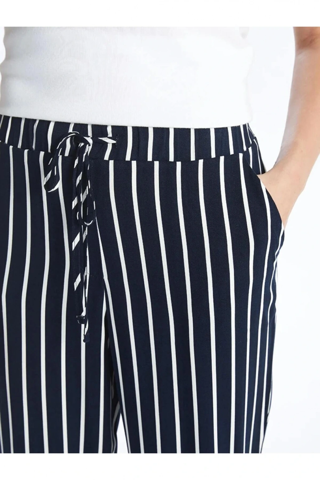 LCW Grace Mavi Beli Lastikli Çizgili Kadın Kapri