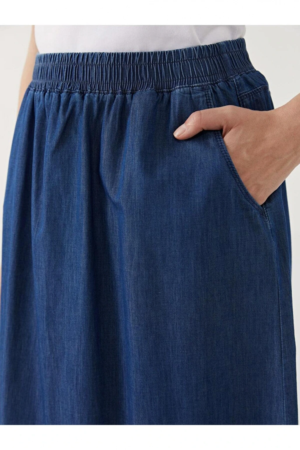 LCW Grace Mavi Beli Lastikli Kadın Jean Etek