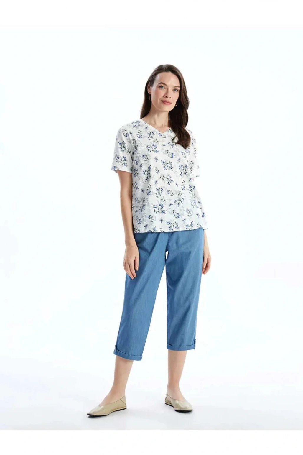 LCW Grace Mavi Beli Lastikli Kadın Jean Kapri