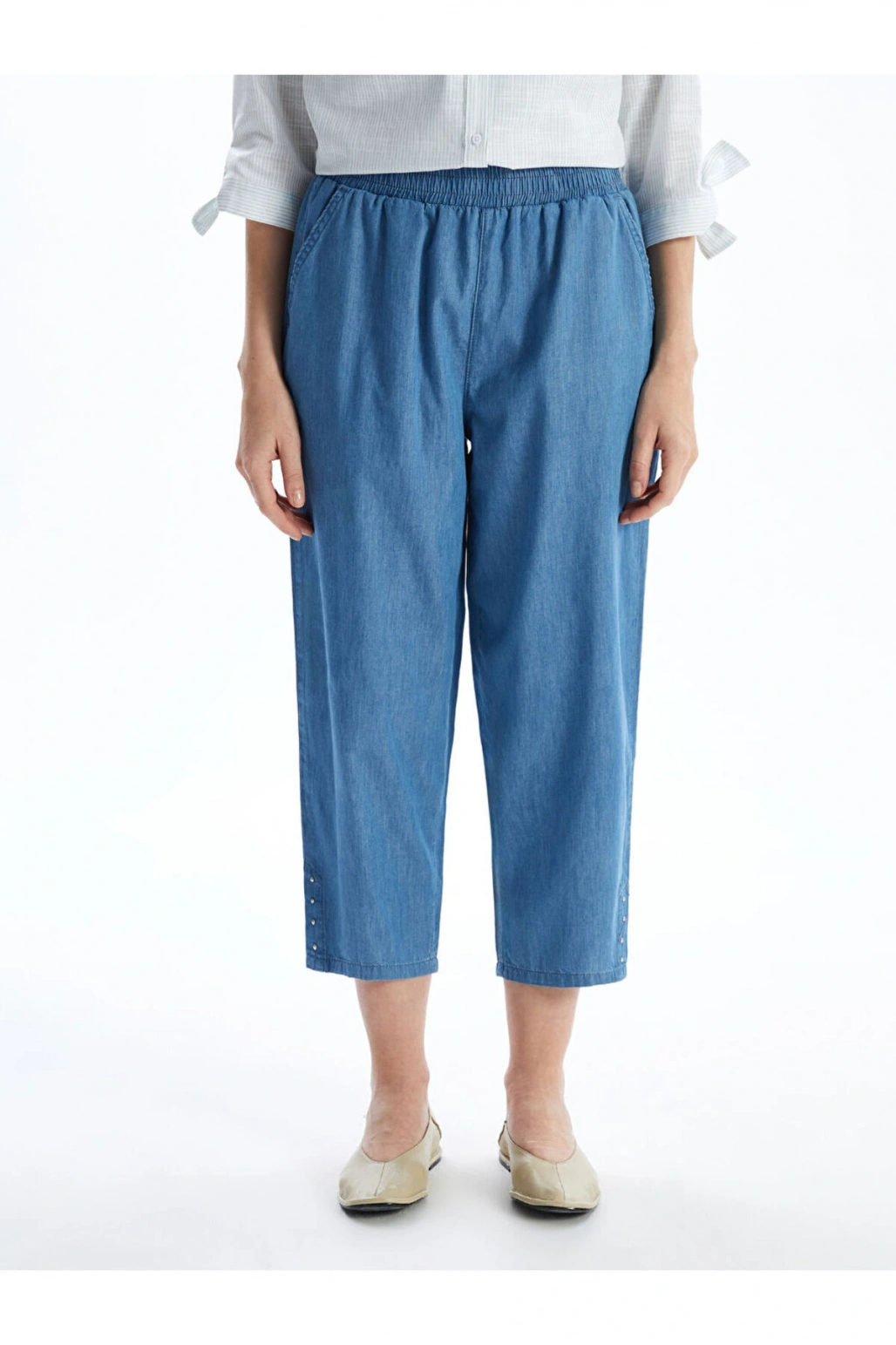LCW Grace Mavi Beli Lastikli Kadın Jean Kapri