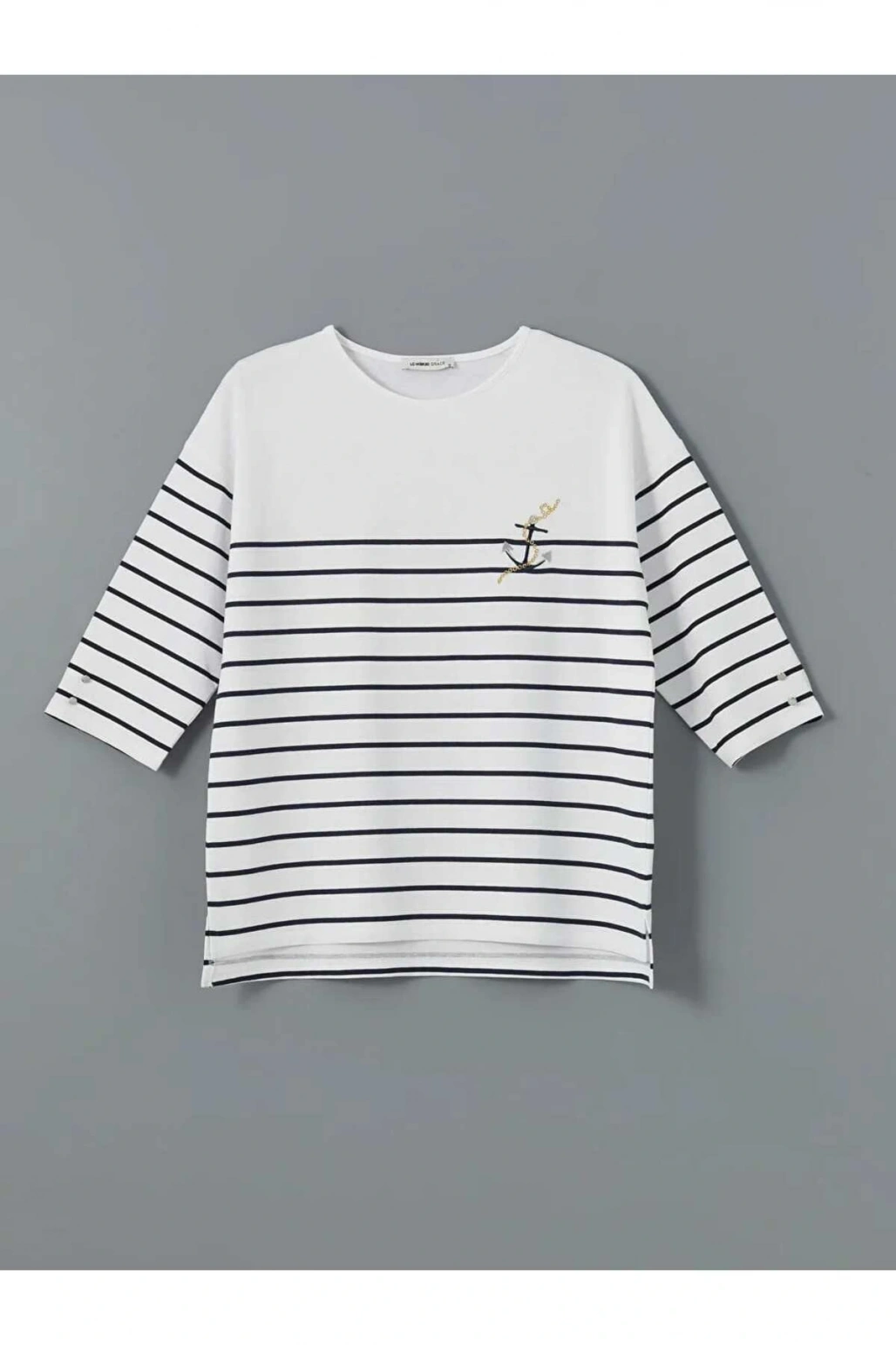 LCW Grace Siyah Bisiklet Yaka Çizgili Penye Kadın Tişört