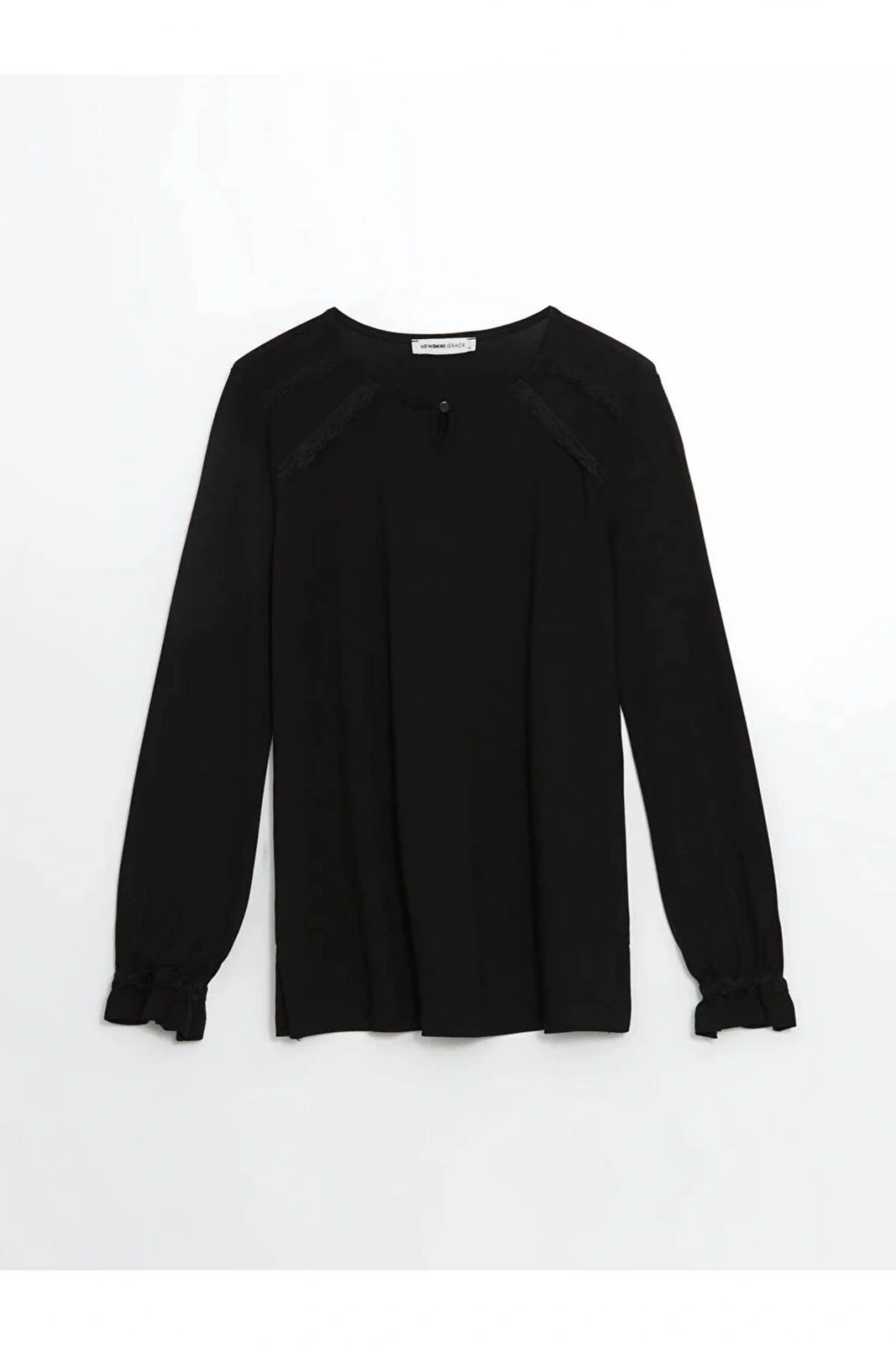 LCW Grace Siyah Bisiklet Yaka Dantel Detaylı Kadın Bluz