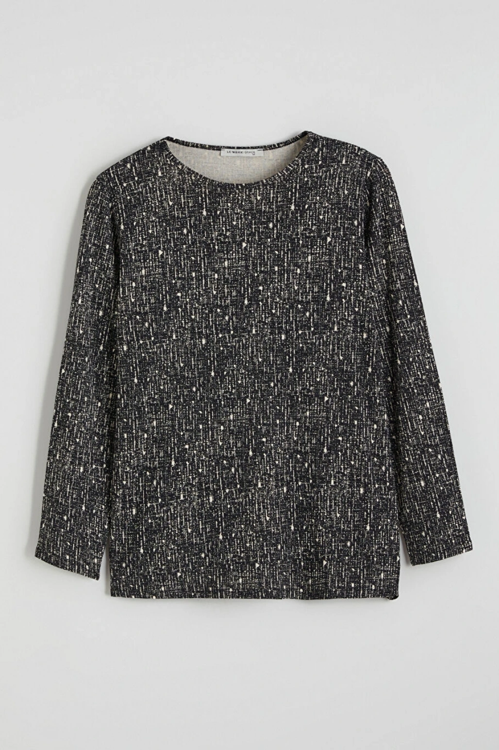 LCW Grace Siyah Bisiklet Yaka Desenli Bluz