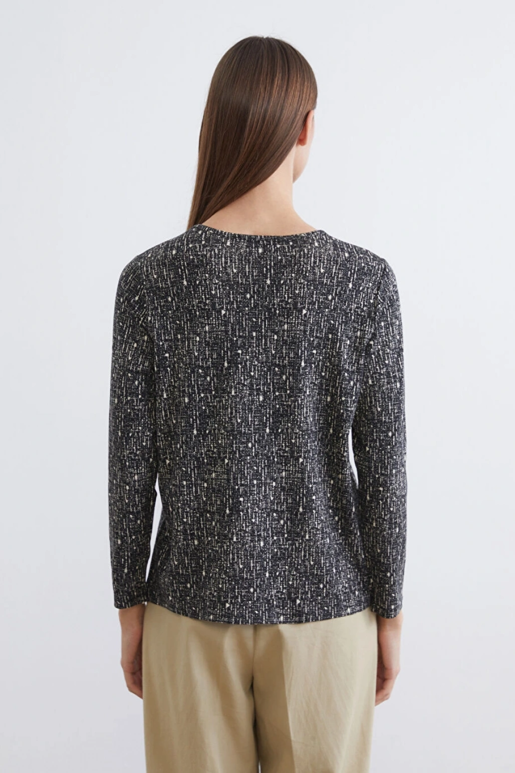 LCW Grace Siyah Bisiklet Yaka Desenli Bluz