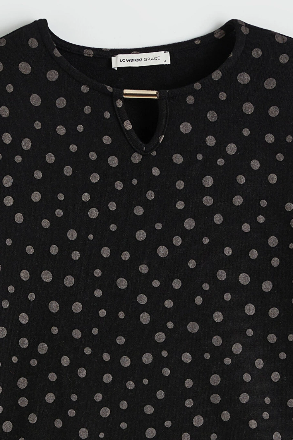 LCW Grace Siyah Bisiklet Yaka Desenli Bluz