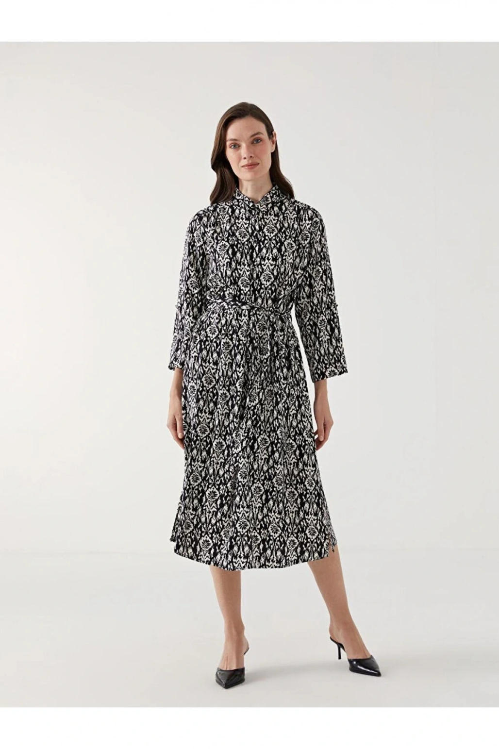 LCW Grace Siyah Desenli Kadın Gömlek Elbise