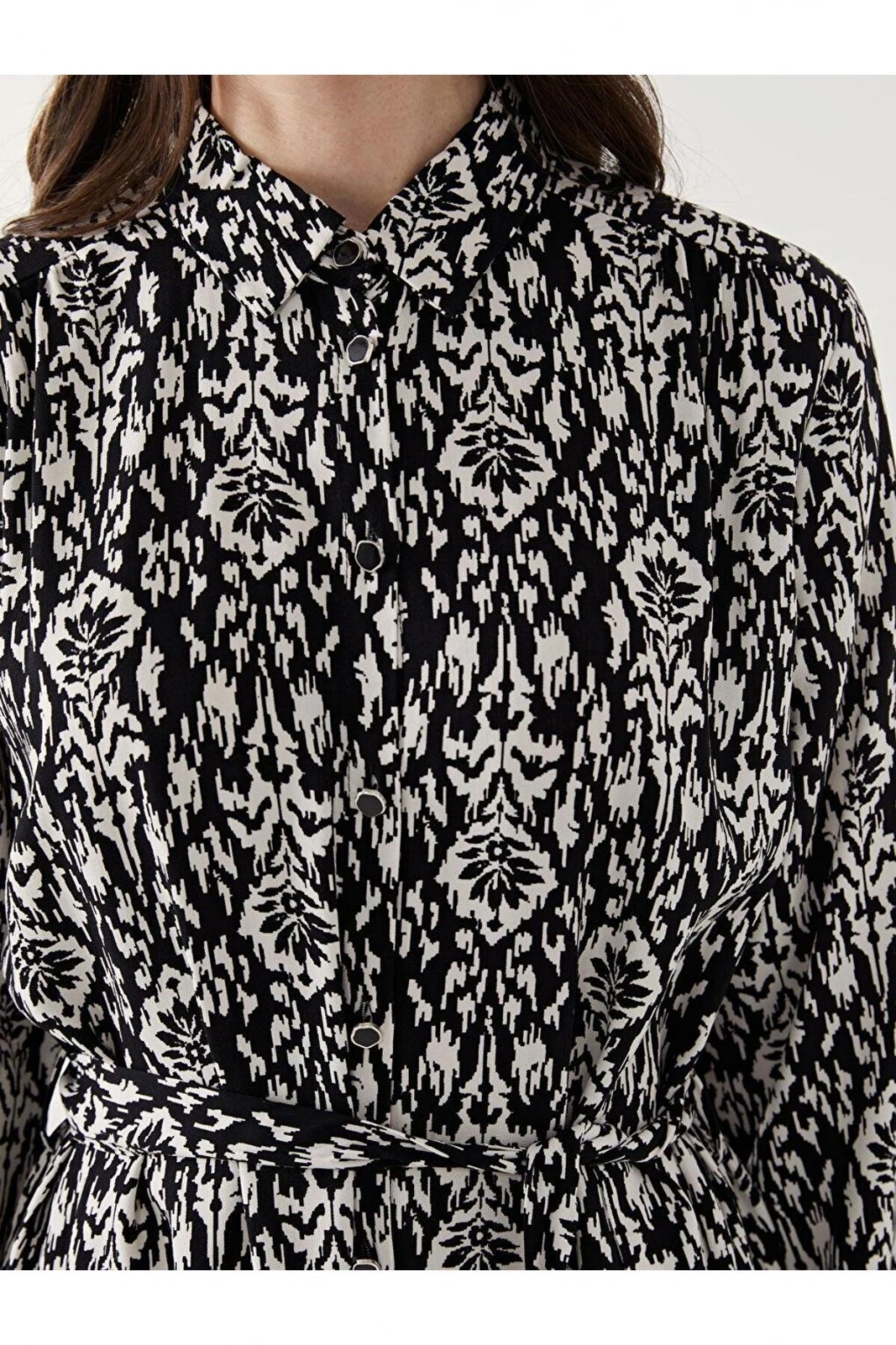 LCW Grace Siyah Desenli Kadın Gömlek Elbise