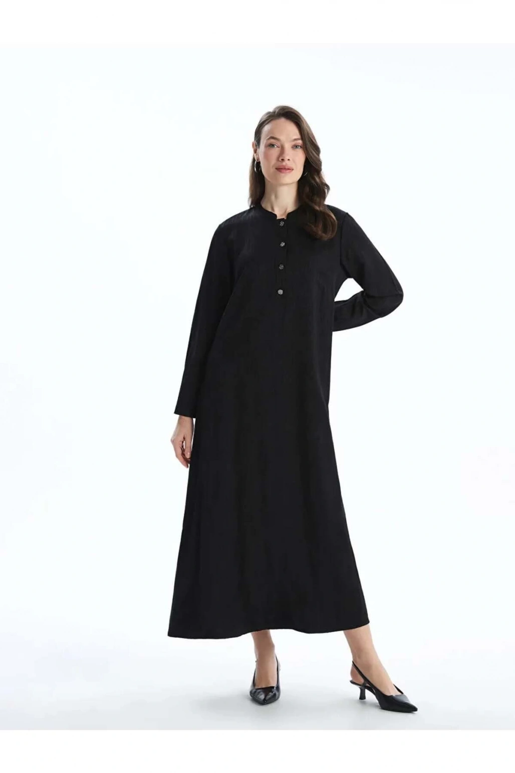 LCW Grace Siyah Hakim Yaka Desenli Kadın Elbise