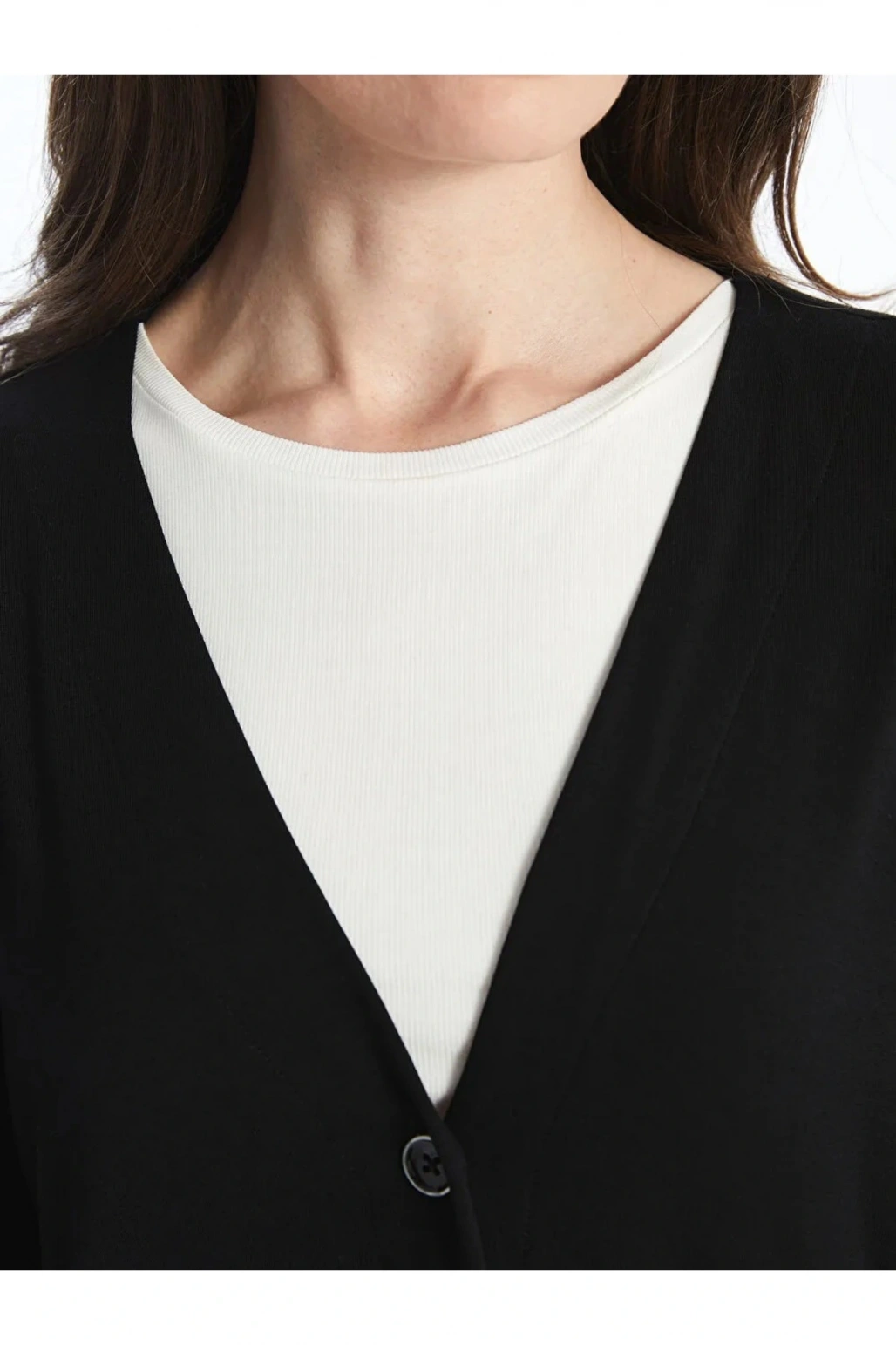 LCW Grace Siyah V Yaka Düz Uzun Kollu Kadın Hırka