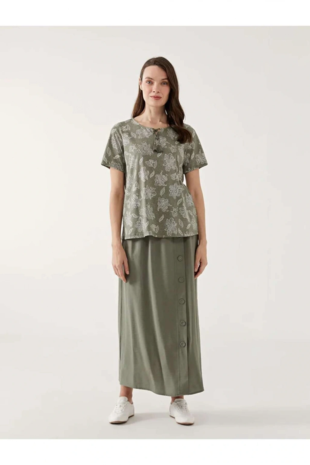 LCW Grace Yeşil Bağlamalı Yaka Çiçekli Kadın Bluz