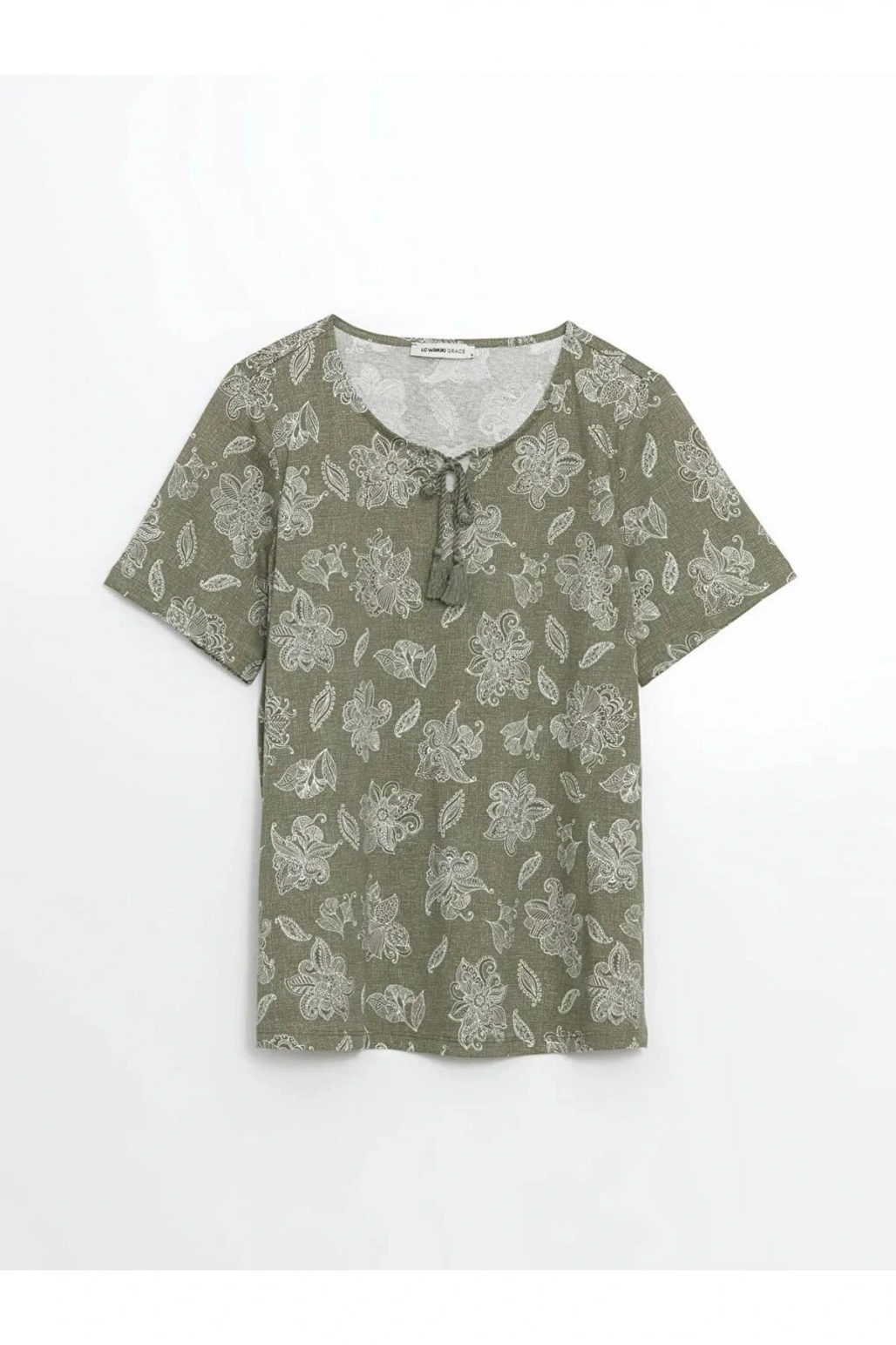 LCW Grace Yeşil Bağlamalı Yaka Çiçekli Kadın Bluz