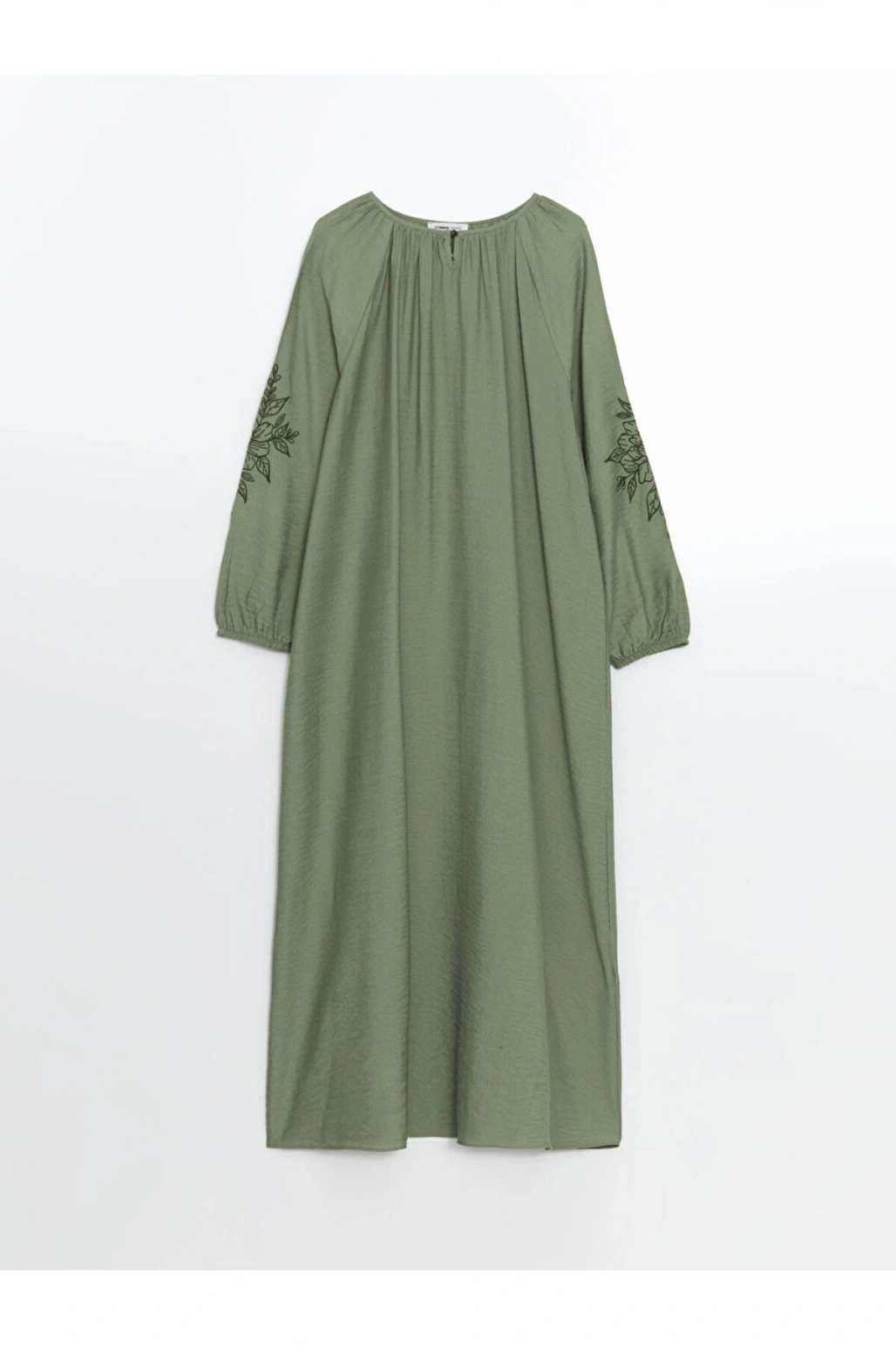 LCW Grace Yeşil Bisiklet Yaka Çiçek Nakışlı Kadın Elbise