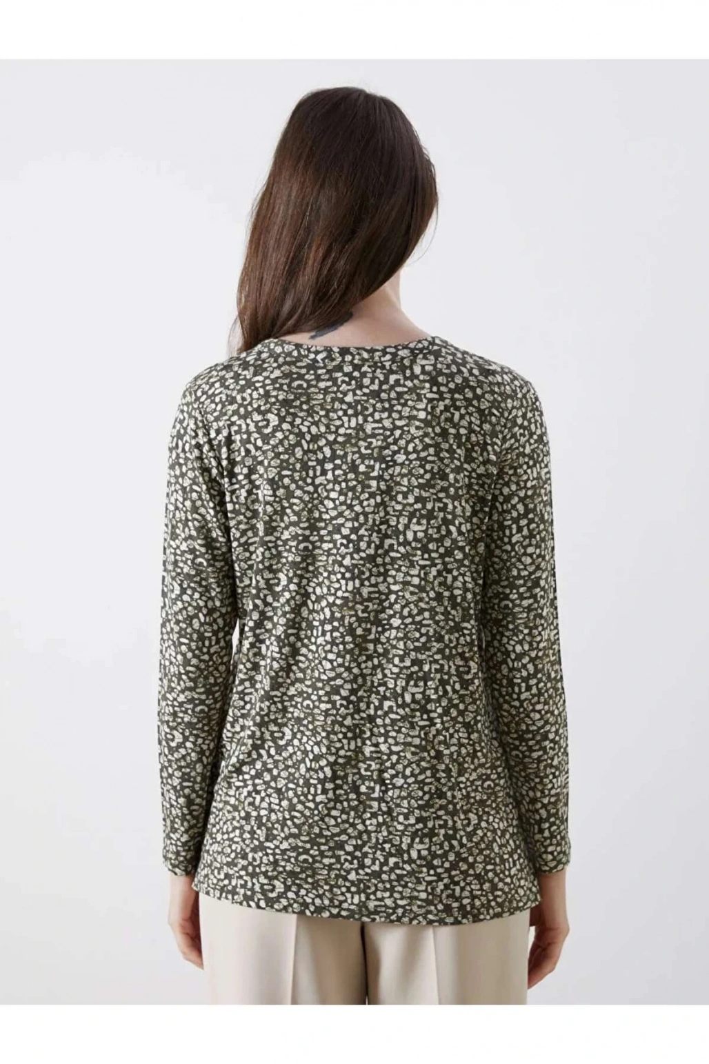 LCW Grace Yeşil Kaçık Yaka Desenli Bluz