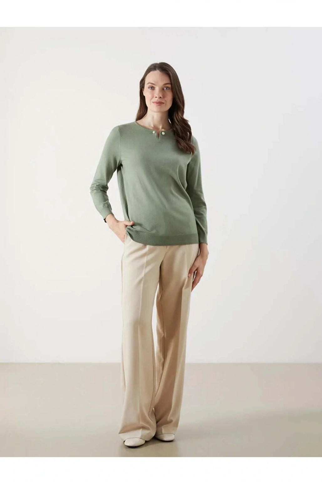 LCW GraceHaki Bisiklet Yaka Kadın Triko Kazak