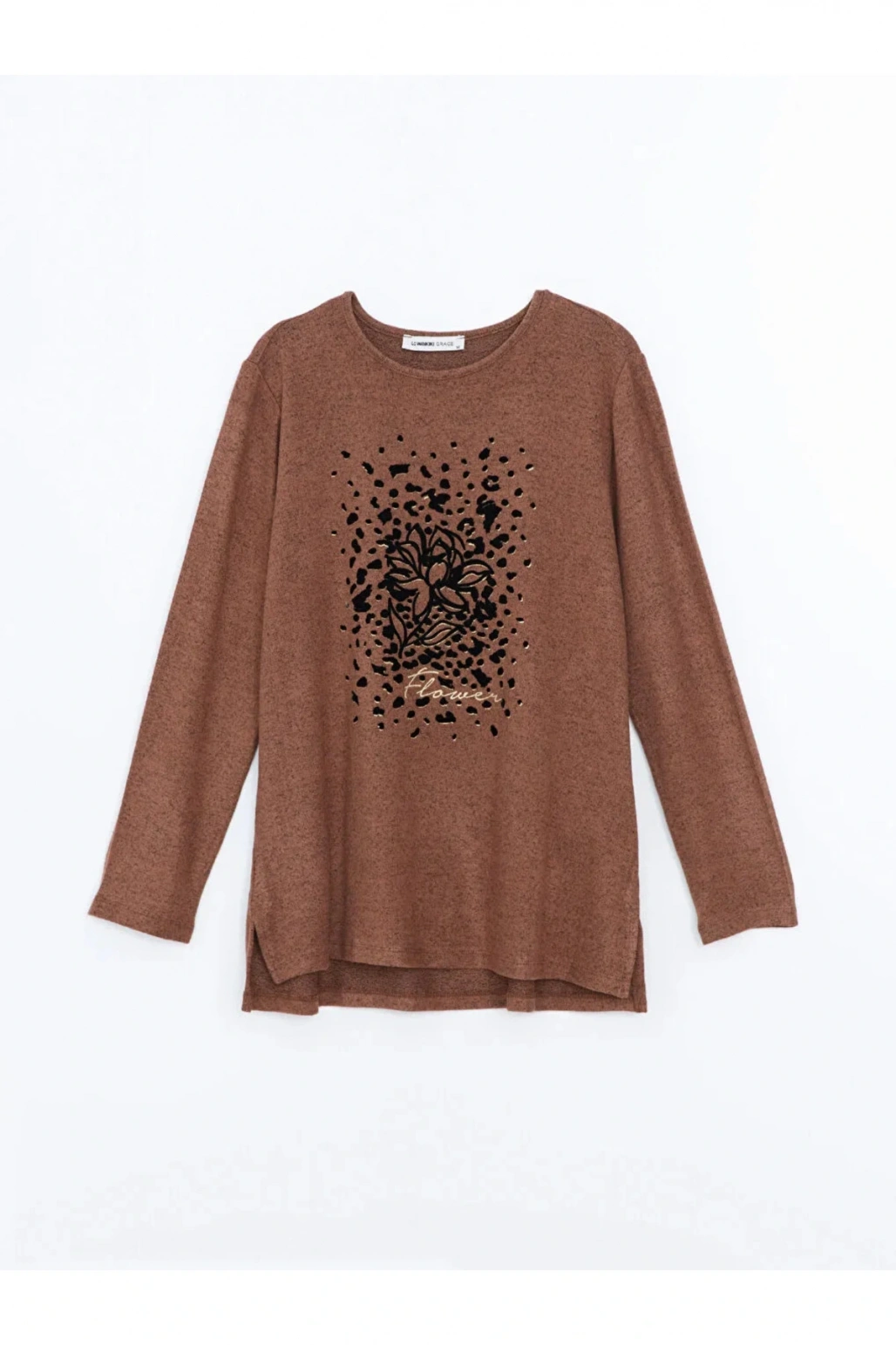 LCW Grace Kahverengi Bisiklet Yaka Desenli Kadın Bluz