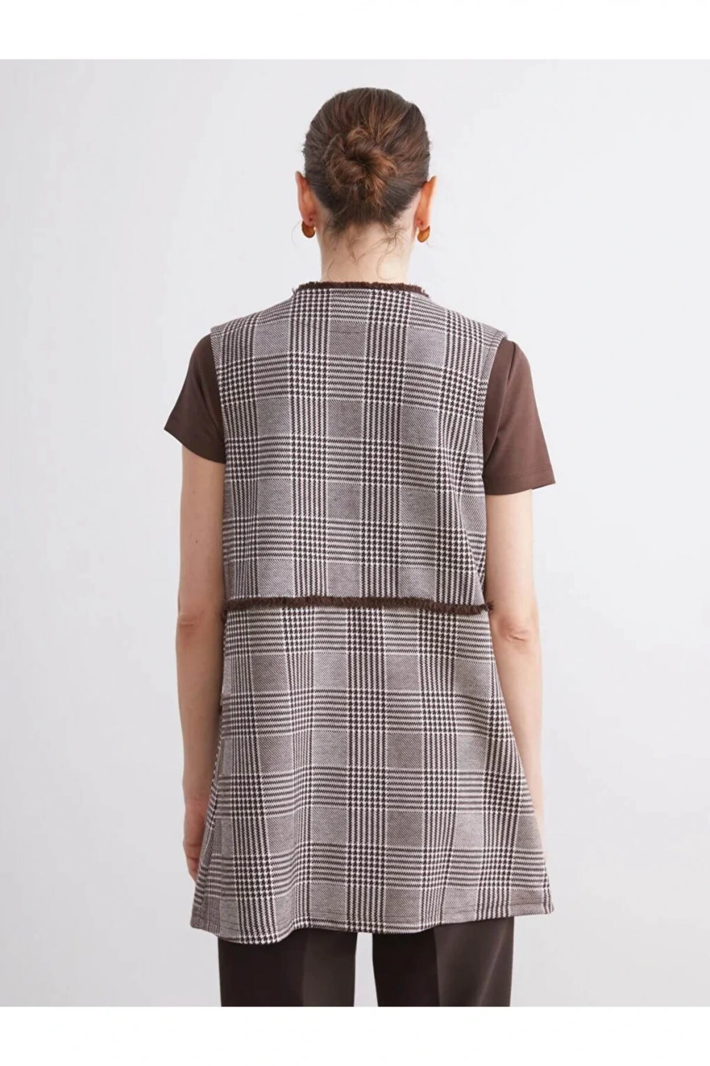 LCW GraceKahverengi Bisiklet Yaka Ekose Kadın Yelek