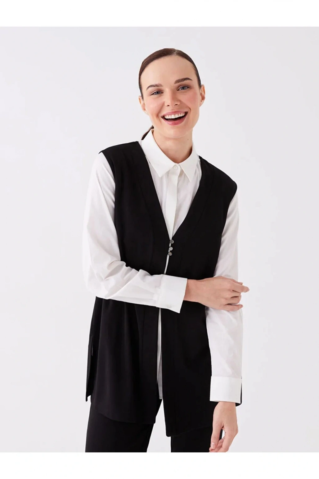 LCW Grace Yeni Siyah Kadın V Yaka Düz Yelek