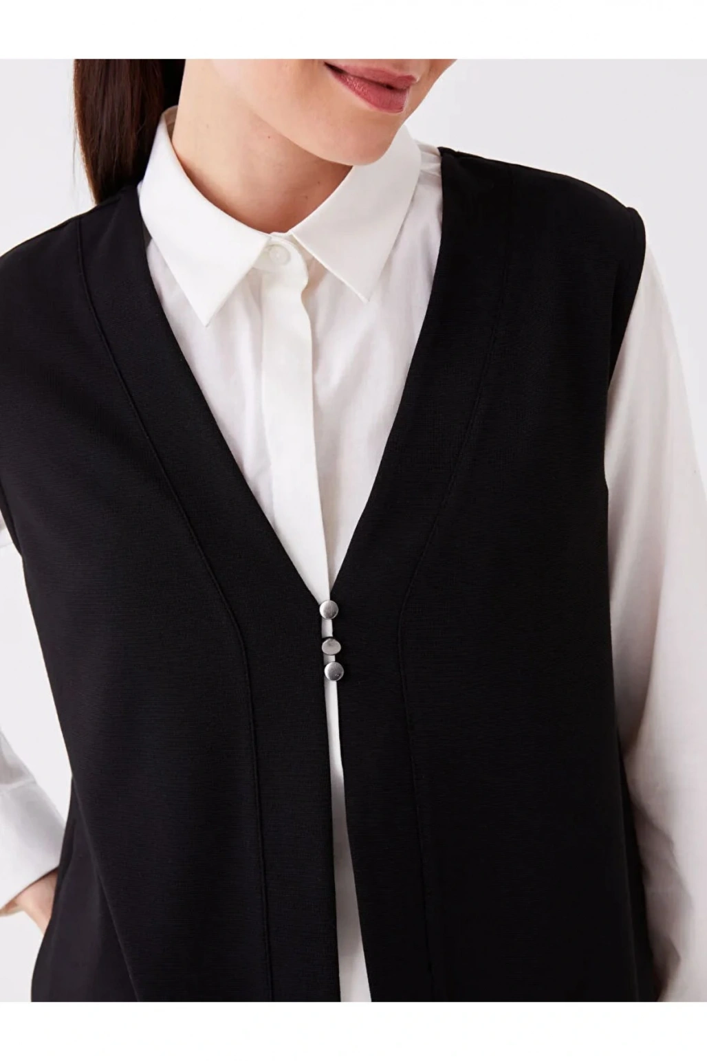 LCW Grace Yeni Siyah Kadın V Yaka Düz Yelek