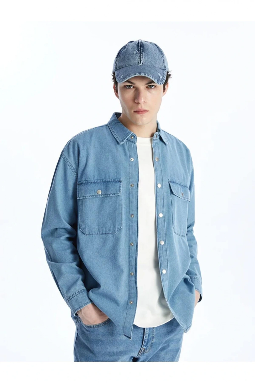 LCW Jeans İndigo Rahat Kalıp Uzun Kollu Erkek Jean Gömlek