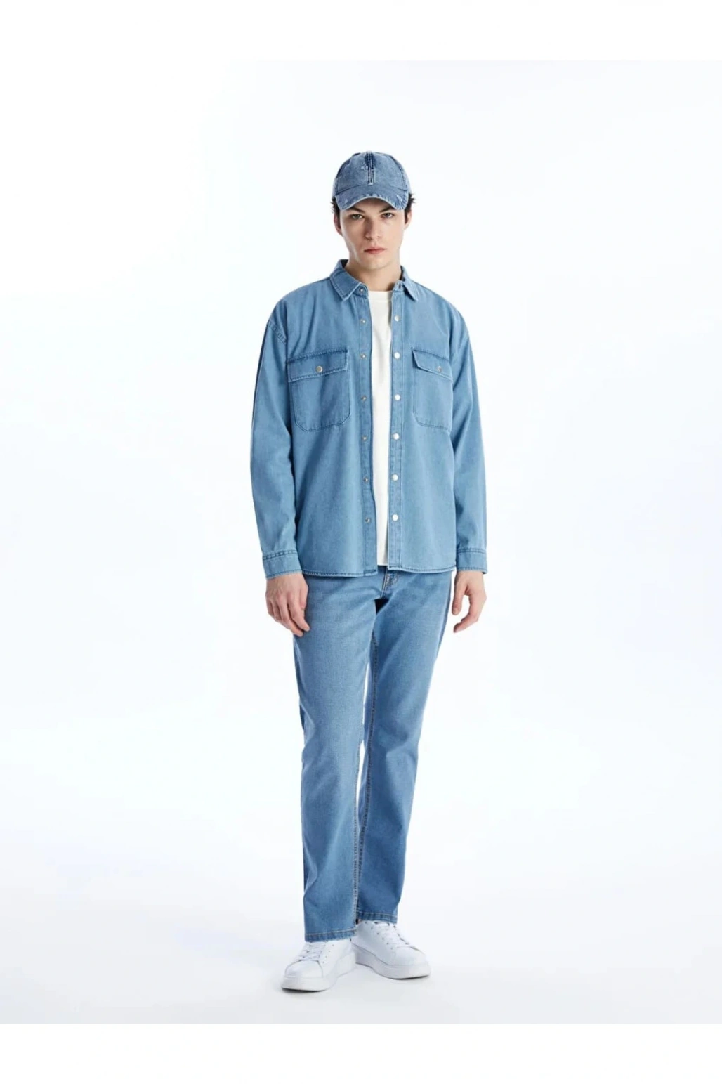 LCW Jeans İndigo Rahat Kalıp Uzun Kollu Erkek Jean Gömlek