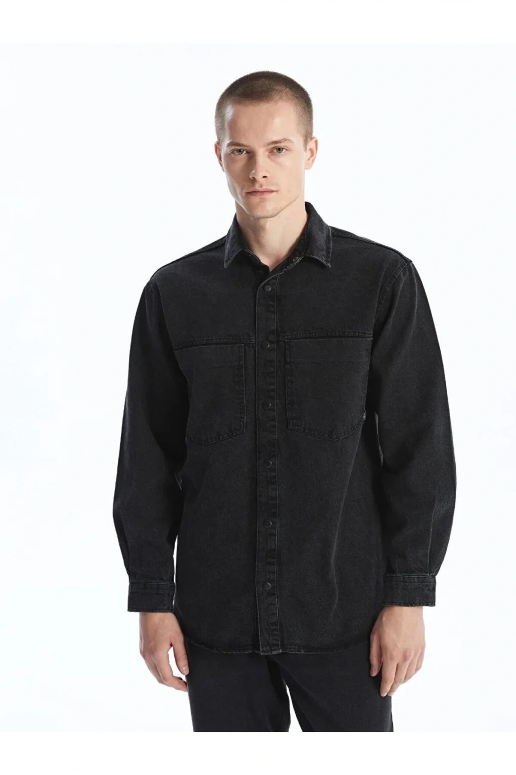 LCW Jeans Siyah Regular Fit Uzun Kollu Erkek Jean Gömlek