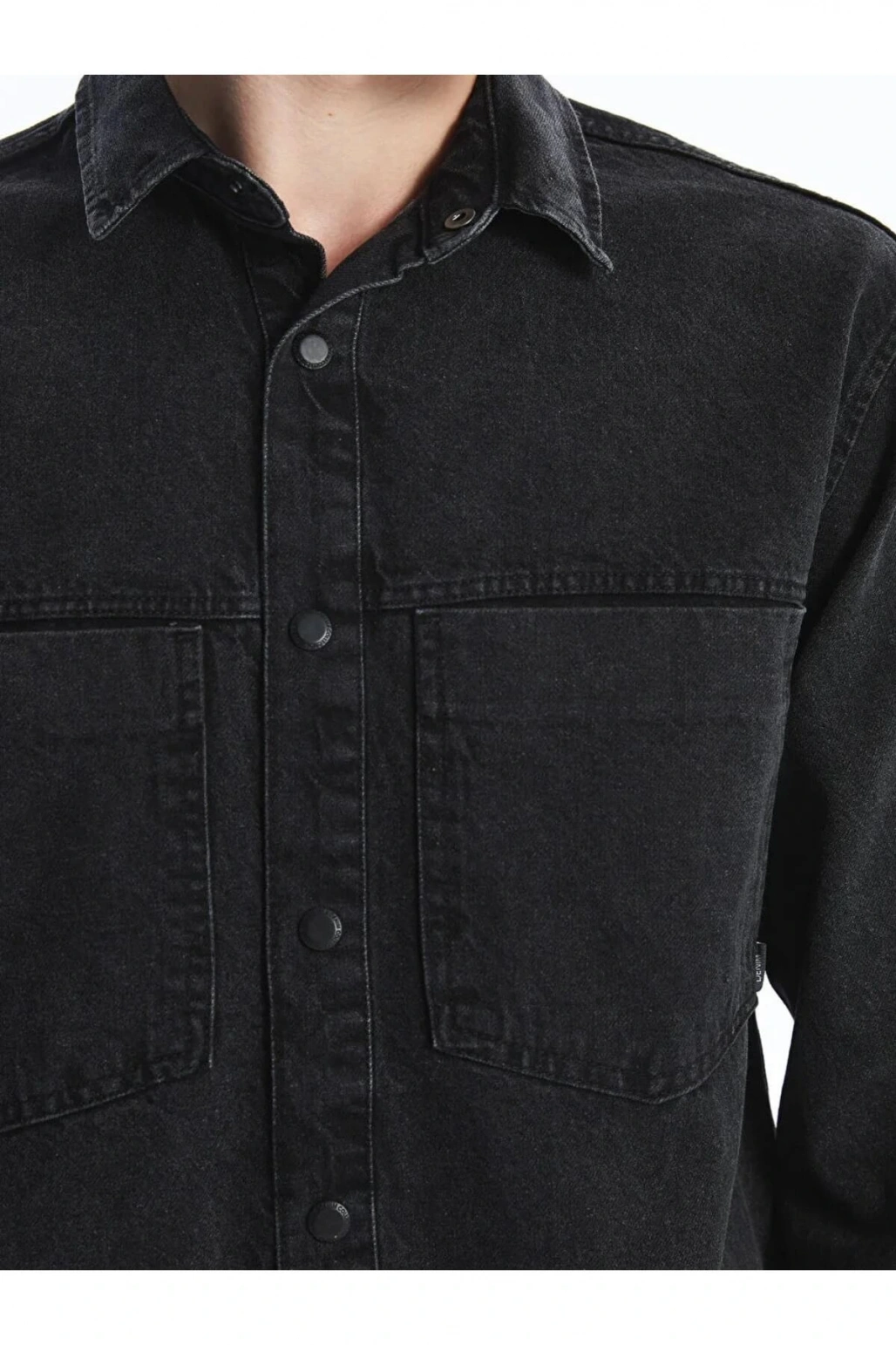 LCW Jeans Siyah Regular Fit Uzun Kollu Erkek Jean Gömlek