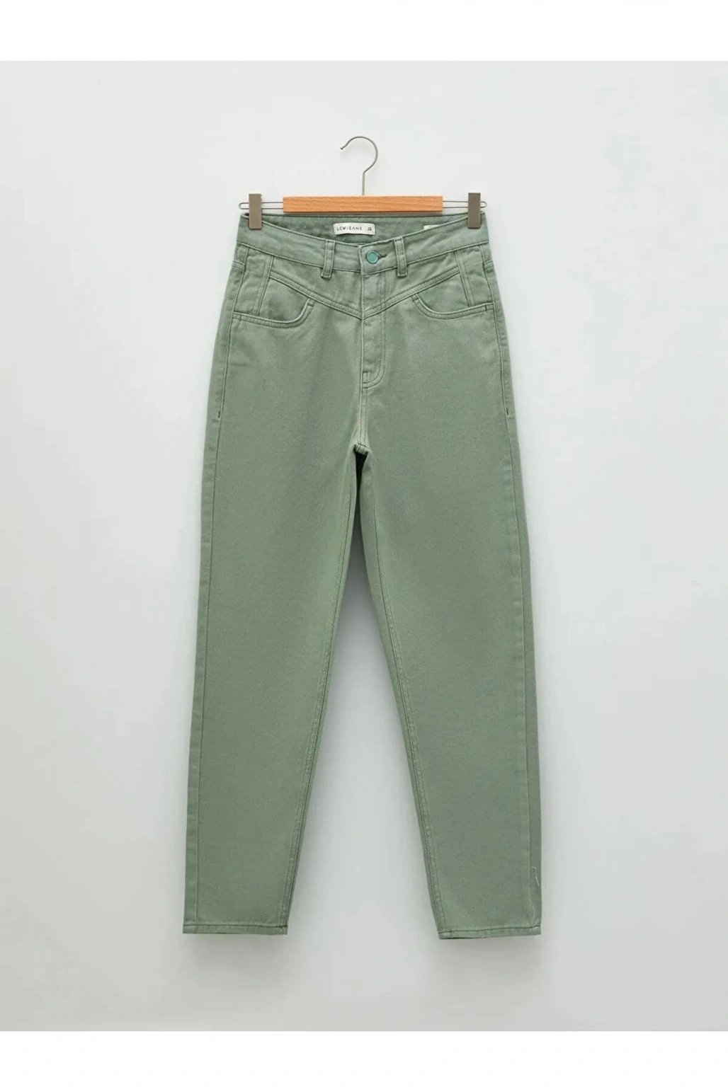 LCW Jeans Yeşil Yüksek Bel Mom Fit Düz Cep Detaylı Kadın Jean Pantolon