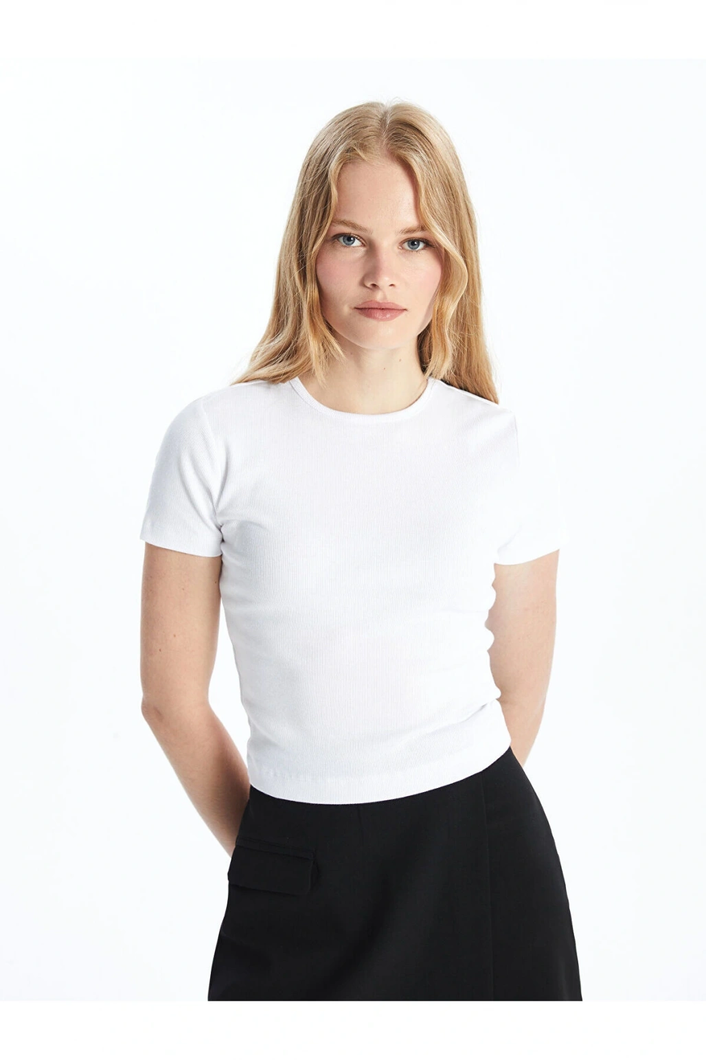 LCW Kadın Bisiklet Yaka Düz Tişört