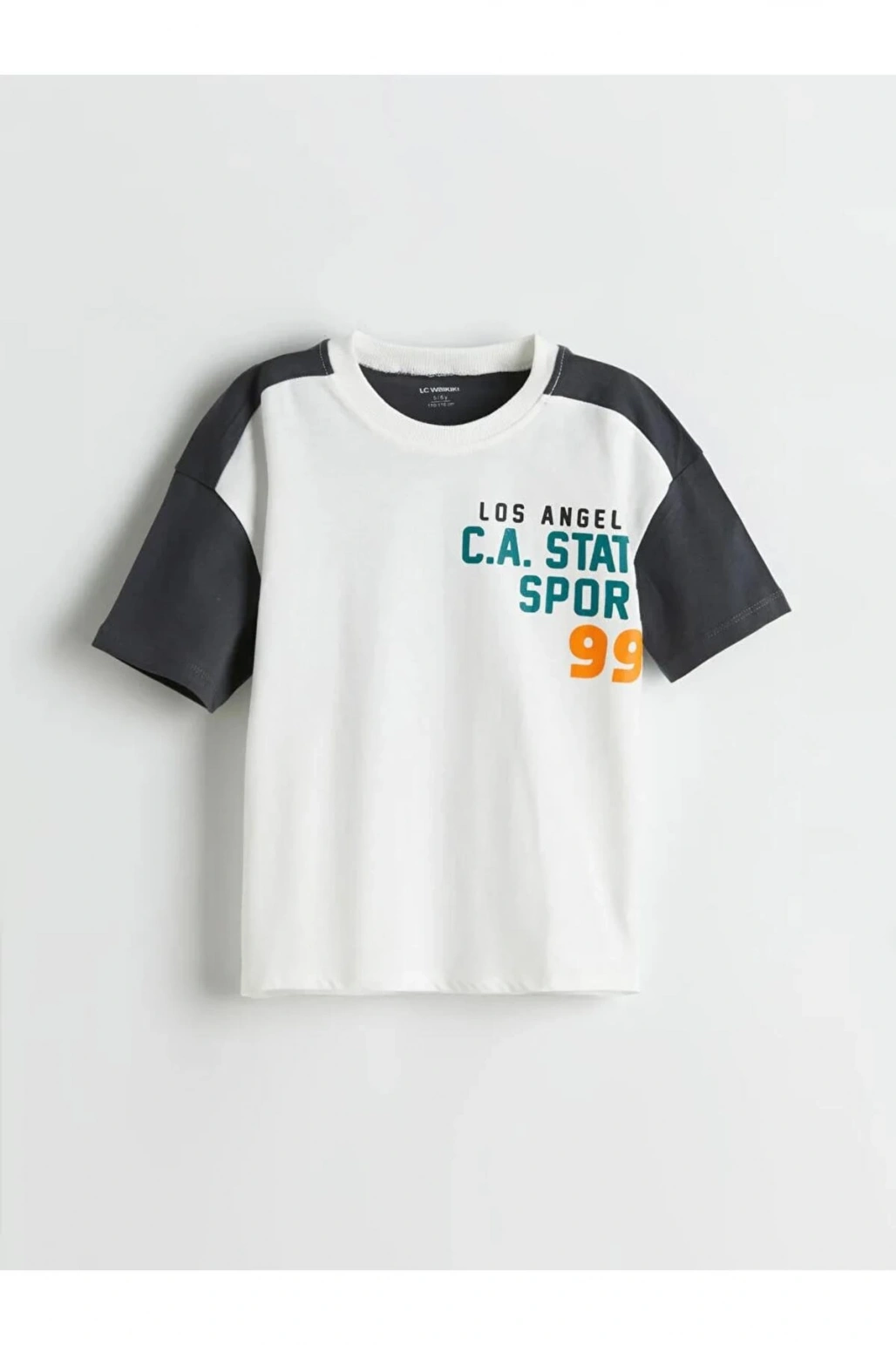 LCW Kids Antrasit Bisiklet Yaka Yazı Baskılı Erkek Çocuk Tişört