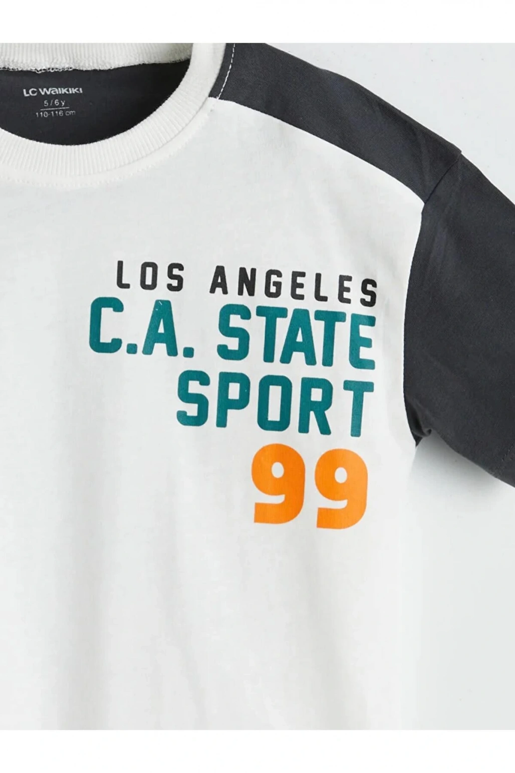 LCW Kids Antrasit Bisiklet Yaka Yazı Baskılı Erkek Çocuk Tişört